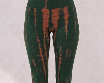 Green Camo Tie Dye Bamboo Leggings, High Waist Yoga Pants