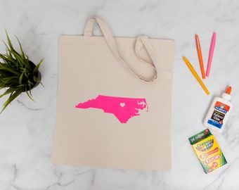 North Carolina NC Hot Pink State Reusable Tote Bag | Gift Grocery Bag | Ready to Ship Teacher Gift