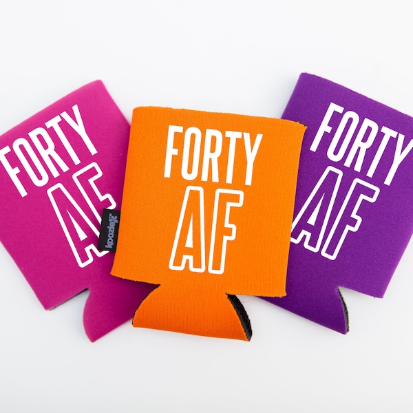 Forty AF Can KOOZIE® - Personalized 40th Birthday Party Beer/Soda Can Hugger | beach vacation | girls trip | funny fabulous 40th party favor