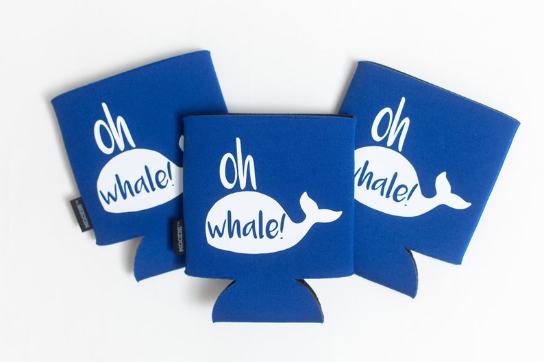 Oh Whale / Oh Well Can KOOZIE® Personalized Beer/Soda Can coozie for beach trip, summer vacation, bachelor bachelorette party, kids gift image 1