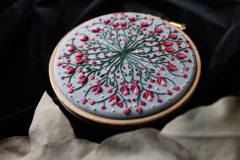 Trailing Fuchsia Pink Flower Embroidery Wall Art Hanging Decor 4" Hoop ...