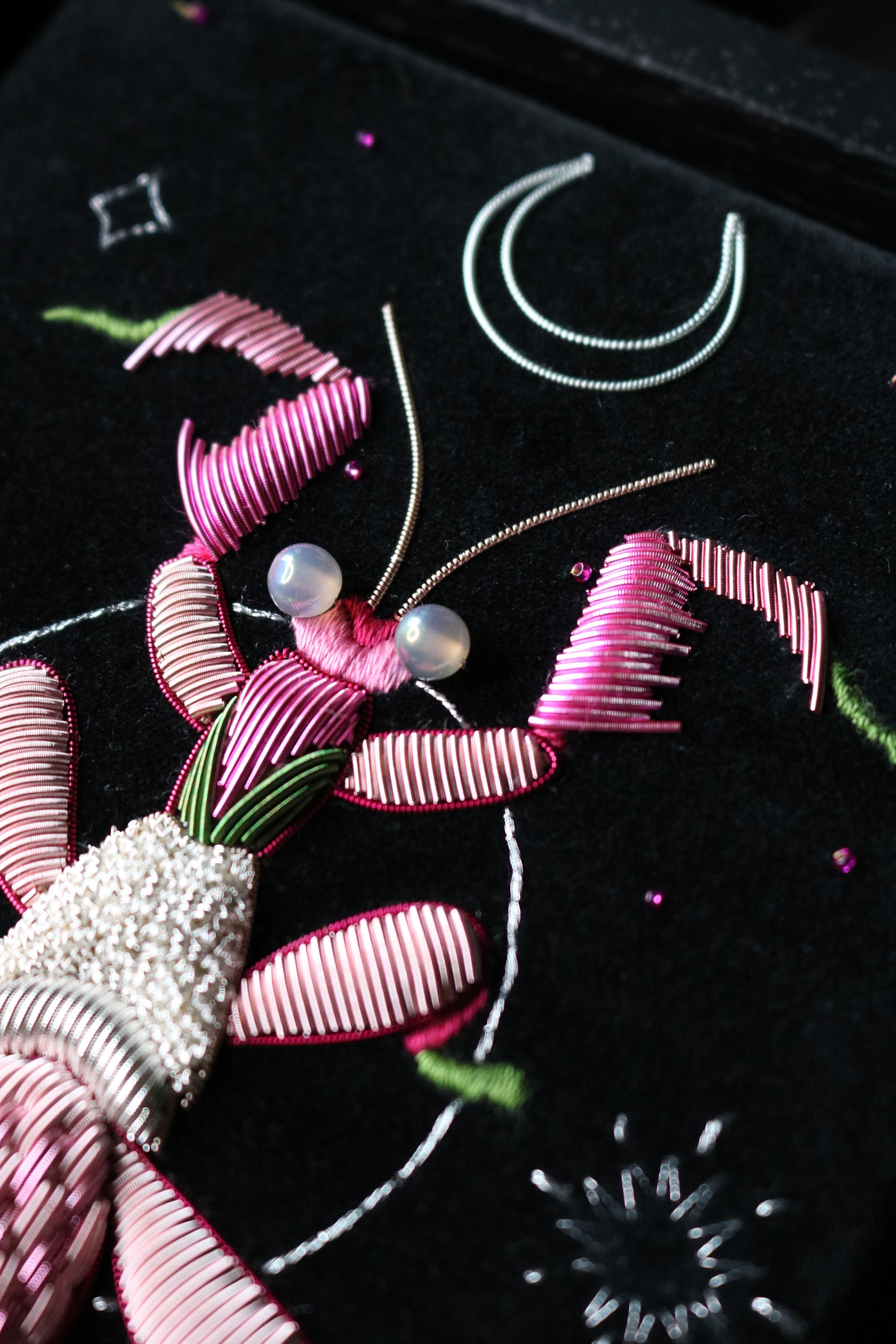 Orchid Mantis Praying Mantis Celestial Goldwork Embroidery Art Wall