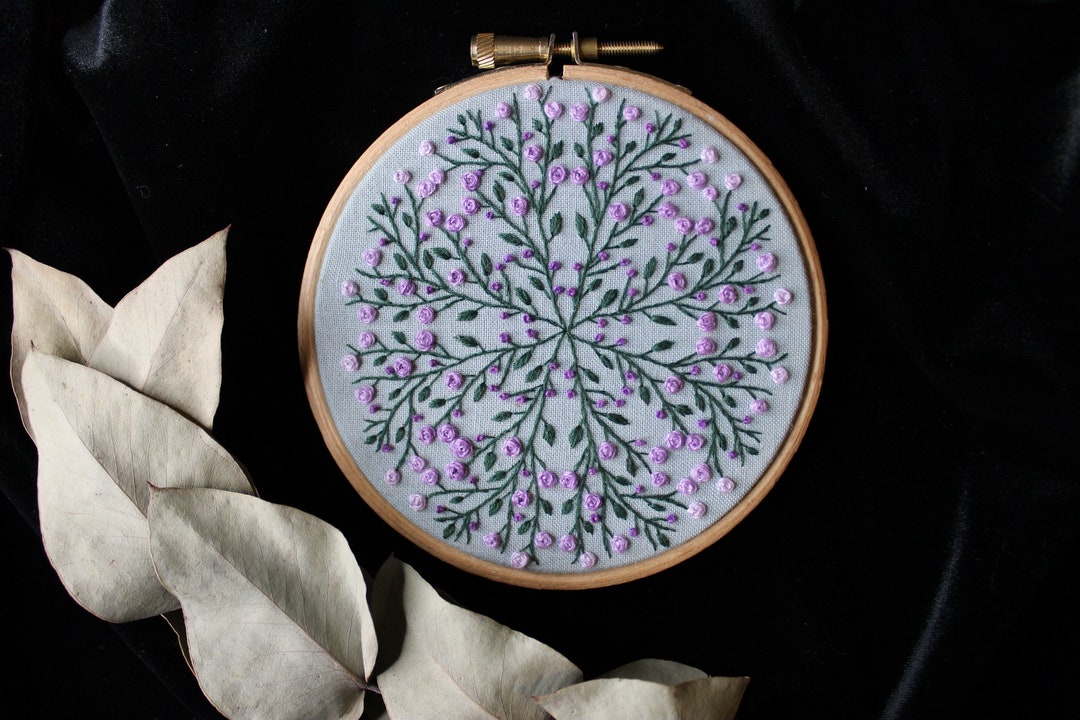 Purple Symmetrical Flower Embroidery Art Wall Hanging Decor 4" - Etsy