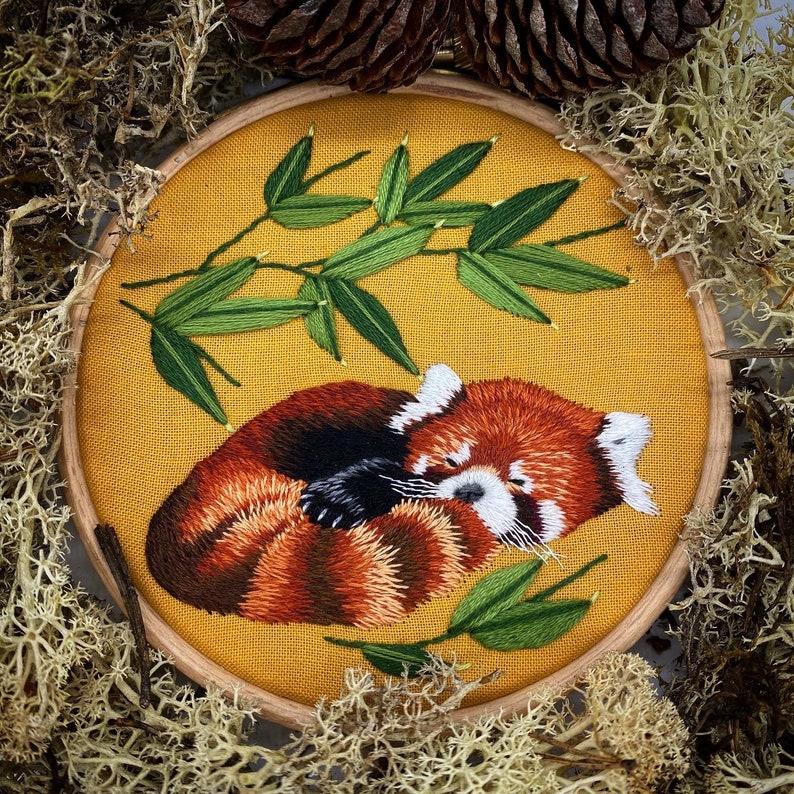 Red panda embroidery art wall hanging home decor  etsy Red panda embroidery art wall hanging home decor  etsy