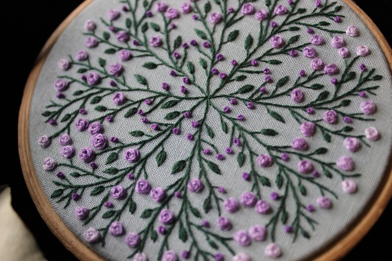 Purple Symmetrical Flower Embroidery Art Wall Hanging Decor 4" - Etsy
