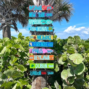 Set of 10 Destination Signs, Beach Patio Décor, Beach Signs, Tiki Hut Directional Signs, Tropical Yard Sign, Hawaii Signs, Wood Pool Sign