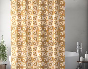 Cortina de ducha naranja con diseño geométrico retro, cortina de baño estampada, cortina de ducha minimalista, decoración de baño