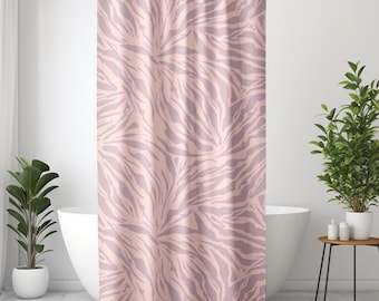 Cortina de ducha rosa, cortina con estampado de cebra, decoración de baño femenina, cortina de ducha de tela abstracta, cortina de ducha, cortina de rayas