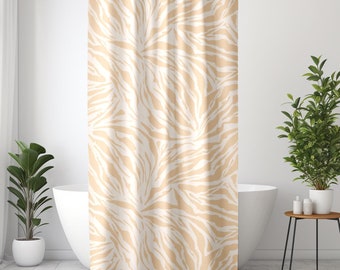 Cortina de ducha con rayas bohemias, estampado de cebra, estampado animal, decoración de baño con animales, beige