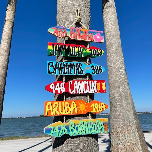 Personalized Beach Directional Sign, Mileage Sign, Beach Location Sign, Destination Sign, Vacation Sign, Travel Decor, Wanderlust Signs