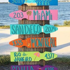 Tropical Bar Signs, Tiki Bar Signs, Set of 10 Directional Signs, Personalized Pool Signs, Beach Signs, Wood Arrow Signs, Mileage Signs