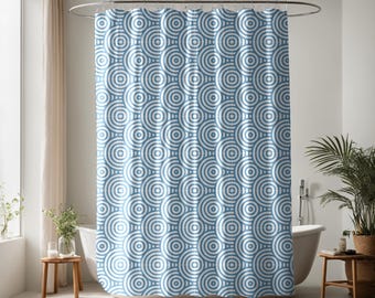 Cortina de ducha azul para cabina de ducha, cortina de ducha geométrica retro, decoración de baño minimalista, cortina de ducha masculina