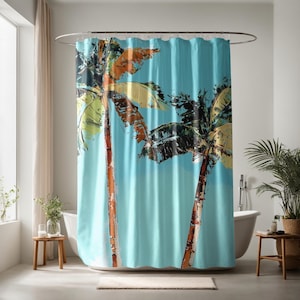Palm Tree Shower Curtain, Tropical Shower Curtain, Coastal Shower Curtains for Bathrooms, Beachy Shower Curtain, Fabric Shower Curtain