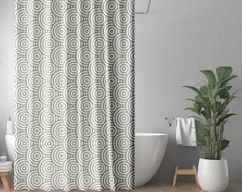 Cortina de ducha escandinava, gris, estilo bohemio y terroso, decoración masculina para el baño, minimalista.