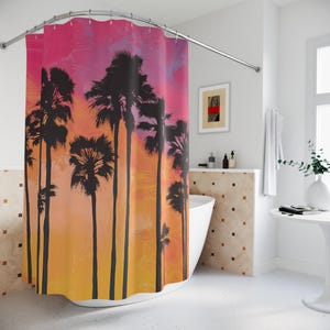 Beachy Shower Curtain, Palm Tree Shower Curtains, Abstract Shower Curtains for Bathrooms, Coastal Beach Bathroom Decor