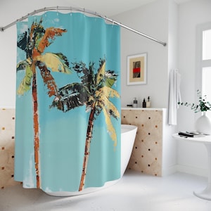 Tropical Shower Curtain, Palm Tree Shower Curtain,  Beachy Shower Curtain, Coastal Shower Curtains for Bathrooms,Fabric Shower Curtain