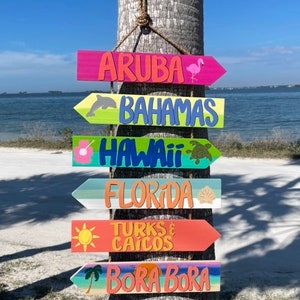 Hanging Directional Signs for Bar, Personalized Directional Signs, Vacation Sign, Destination Sign Marker, Location Signs Tropical
