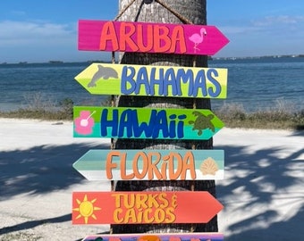 Señales direccionales colgantes, flechas direccionales originales, letreros de vacaciones, letreros de destino, letreros de millas, letreros de ubicación