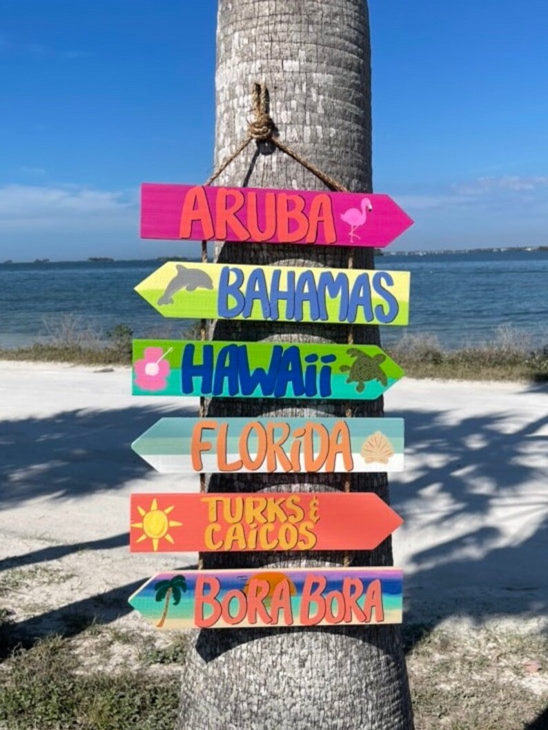 Hanging Directional Sign, Location Signs, Personalized Beach Signs, Vacation Direction Sign, Housewarming Decoration, Outdoor Patio Signs image 1
