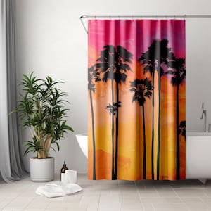 Palm Tree Shower Curtains,Beachy Shower Curtain,Tropical Shower Curtains,Abstract Shower Curtains for Bathrooms,Coastal Beach Bathroom Decor