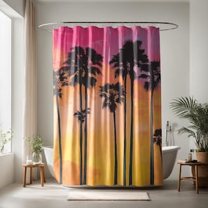 Palm Tree Shower Curtains,Tropical Shower Curtains,Beachy Shower Curtain,Abstract Shower Curtains for Bathrooms,Coastal Beach Bathroom Decor