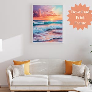 Ocean Sunset Art, Beach Sunset Digital Print, Coastal Sunset Wall Art,  Printable Ocean Art, Beach Waves Photo Print, Digital Beach Poster
