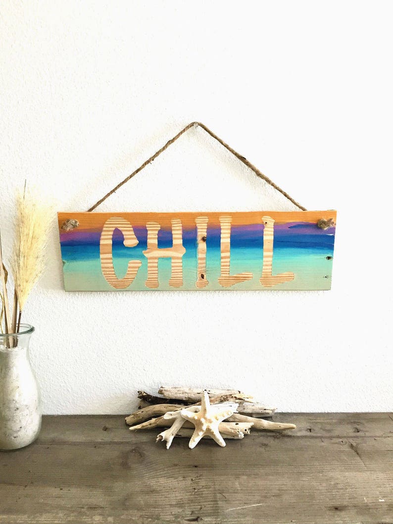 Chill Sign Surf Art Word Wood Sign Word Art Sign Sunset | Etsy