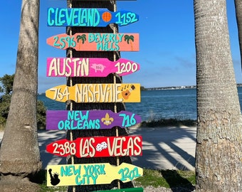 Set of 9 Directional Signs, Personalized Pool Signs, Outdoor Decor, Wood Patio Sign, Destination Sign, Beach Sign, Coastal Decor, Tiki Signs