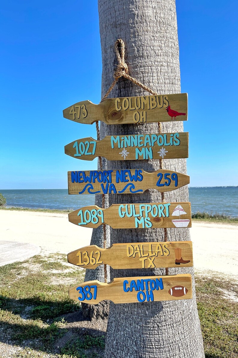 Beach Direction Sign, Personalized Pool Sign, Directional Signs, Mileage Sign, Destination Sign, Location Sign, Backyard Deck Decor image 1