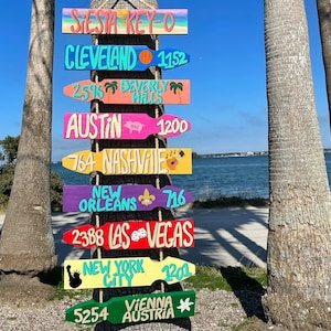 Custom Beach Destination Sign: Hand-Painted Directional Arrows