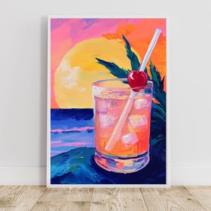 Arte mural de cócteles de playa, póster de cócteles, póster de cócteles de verano, póster de atardecer, impresión de atardecer en la playa, pósteres playeros