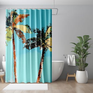 Beachy Shower Curtain, Palm Tree Shower Curtain, Tropical Shower Curtain, Coastal Shower Curtains for Bathrooms,Fabric Shower Curtain