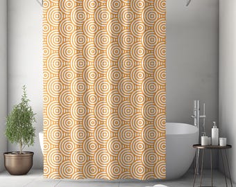 Cortina de ducha geométrica retro, cortina de ducha naranja con diseño, cortina de baño estampada, cortina de ducha minimalista, decoración de baño