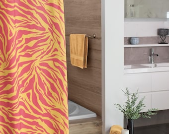 Cortina de ducha con rayas naranjas, estampado llamativo, para ducha, con estampado de cebra, de tela.