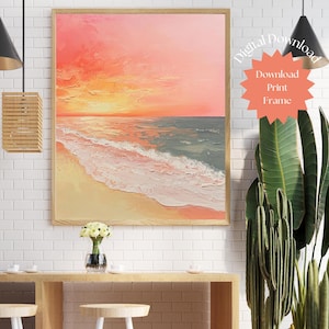 Rosa Strand Sonnenuntergang Printables, Strand Sonnenuntergang Digitaldruck, Serene Strand Kunst, Sonnenuntergang Strand Wandkunst, Strand Wellen Fotodruck, Ozean Sonnenuntergang Poster