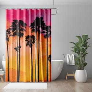 Palm Tree Shower Curtains, Abstract Shower Curtains for Bathrooms, Beachy Shower Curtain, Coastal Beach Bathroom Decor