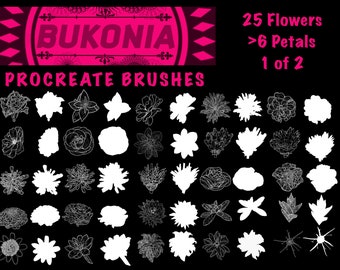 25 Flowers >6 Petals - 1 of 2 - Procreate Brushes by Bukonia