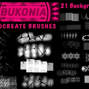 May include: 21 black and white background patterns for Procreate brushes. The patterns include geometric shapes, lines, and textures.