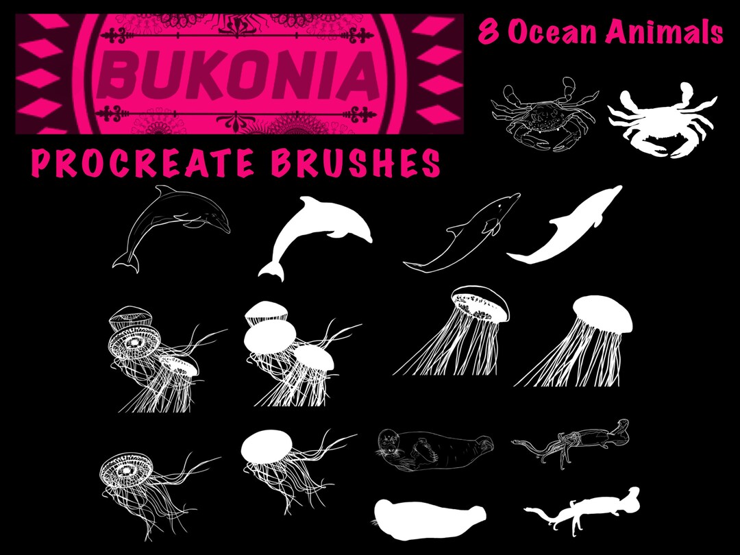 8 Ocean Animals - Procreate Brushes by Bukonia - Etsy Australia