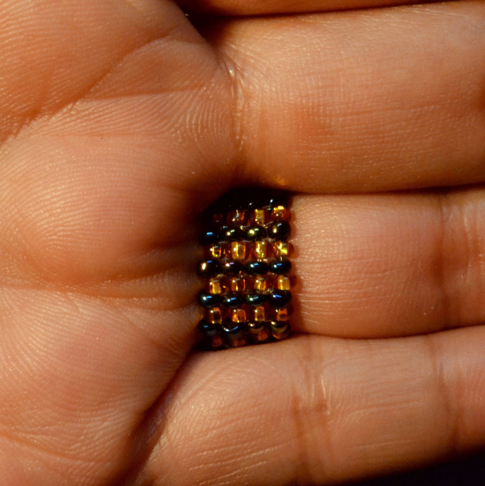 Bead Embroidered Ring Turquoise Howlite Elephant Muticolor Glass Beads