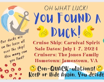 Editable Cruise Rubber Duck Tag, Cruise Duck Tags, Rubber Duck Tags, Cruise Ducks, You Found a Duck tag, Conquackulations duck tags, Duckies