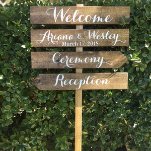 Directional Wedding Sign, Custom Sign, Welcome Reception Sign, Dinner and Dancing, Backyard Wedding Sign, Wooden Sign, 4ft Stake