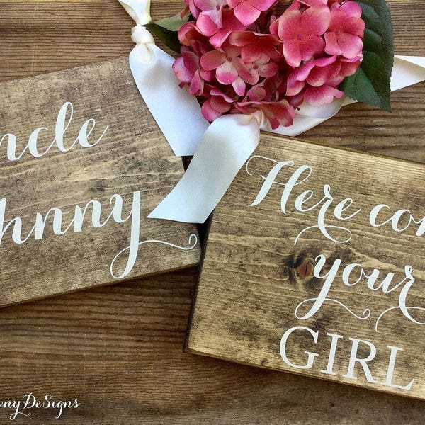 Two Ring Bearer Signs, Here Comes Your Girl, Here Comes the Bride, Sweetheart Signs, Wedding Signs, Wooden Sign, Twin Signs, Flower Girl