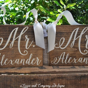 Mr and Mrs Signs, Bride Groom Signs, Reception Table Decor, Sweetheart Table Decor, Rustic Wedding Sign, Wedding Table Decor, Chair Signs