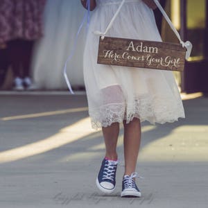 Here Comes Your Girl Sign, Uncle Here Comes the Bride, Sweetheart Signs, Photo Prop, Ring Bearer sign, Rustic and Stained Wood, 20 X 5
