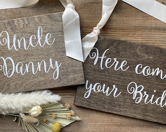 Uncle Here Comes Your Bride, Here Comes Your Girl Sign, Two Ring Bearer Signs, Ringbearer Signs, Wedding Signs for Twins, Flower Girl Sign