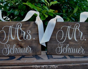 Mr and Mrs Chair Signs, Sweetheart Table Signs, Personalized Hanging Signs, Sweetheart Signs, Wedding Signs, Rustic Wedding Signs, Boho Sign