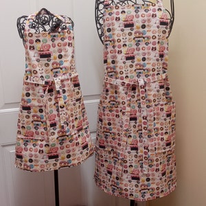 Mommy & Me Apron Set, Lined, Pockets, Adult and Child Size, Donut Truck