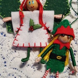 Holiday Elf and Holly Fairy bendy doll's with Peppermint table and chair's/ Felt Art Bendy/Waldorf Felt style image 9