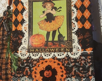 OOAK Retro Vintage Little Girl Postcard Halloween Junk Journal/ Handmade Halloween scrapbook